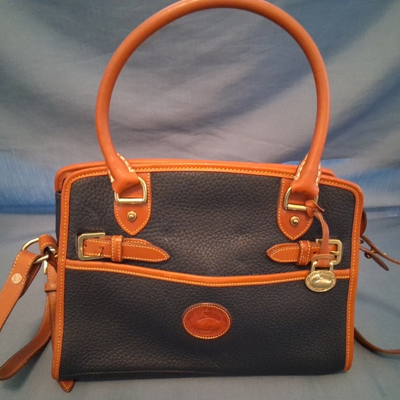 Dooney & Bourke Handbags - Dooney & Bourke Black and Tan Satchel with Structured Design